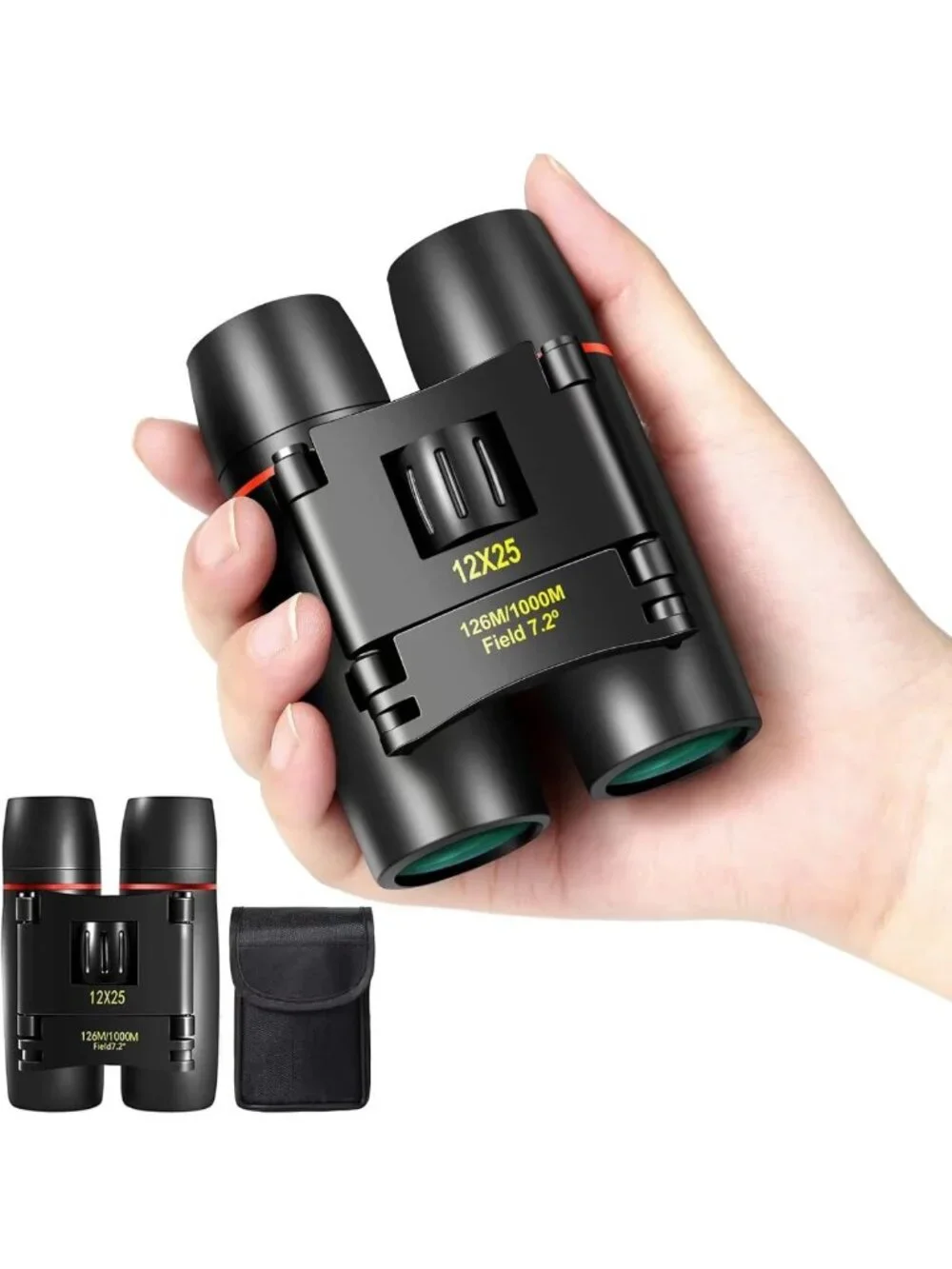 Compact 12x25 Mini Pocket Binoculars - Lightweight, Foldable for Bird Watching